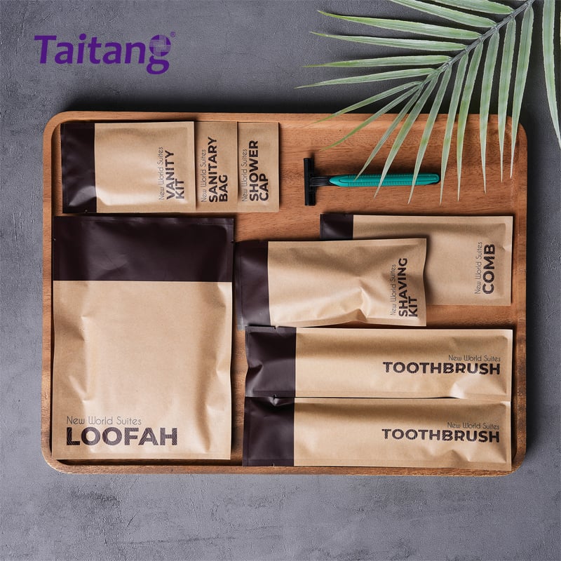 Eco-Friendly Kraft Paper Hotel Amenities Kit Custom Bulk Hotel Bathroom Toiletries Set