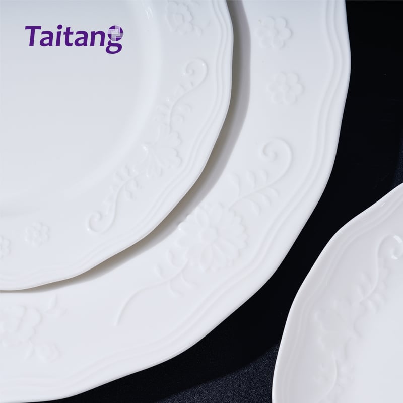Floral Embossed Porcelain Dinnerware Set White Dinnerware Hotel Collection & Wholesale Plates Sets