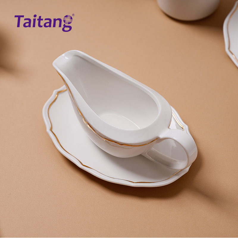 Floral Gold Rim Porcelain Dinnerware Collections White Porcelain Tableware Set for 5-Star Hotels & Formal Dining