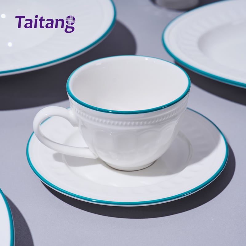 Græn rönd með rómverskri mynsturprentun á porcelænborðfötu-setti, háþrýst, fyrir viðskipta- og heimilisnotkun, í hótelmyndun