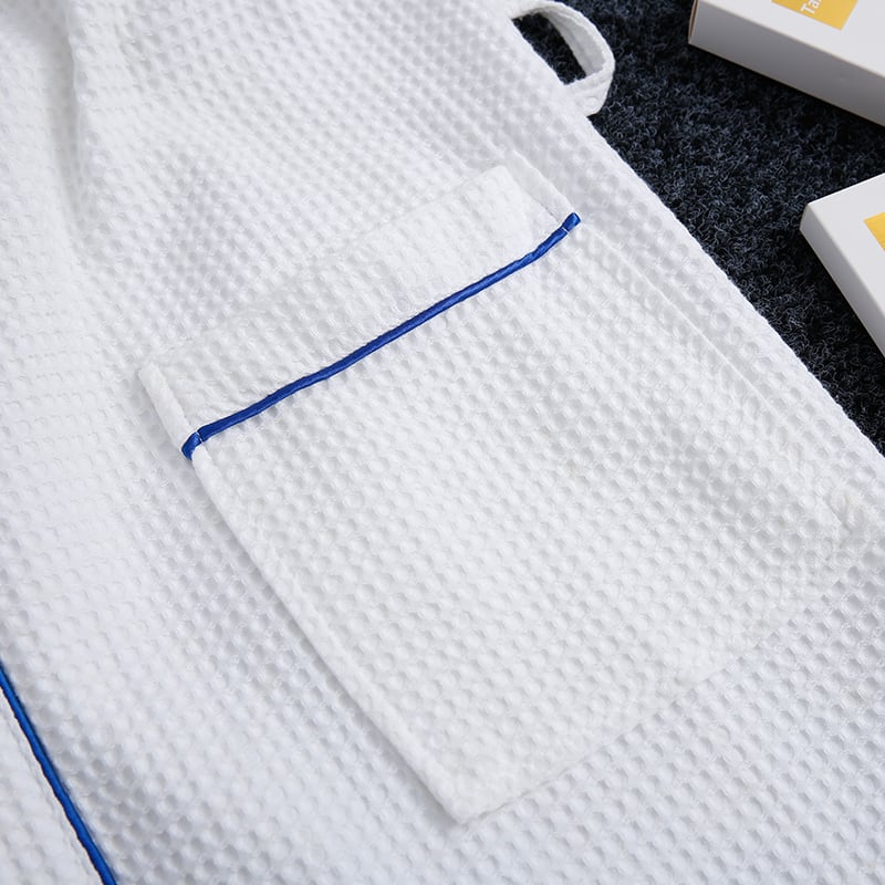 Waffle Kimono Bathrobe with Elegant Blue Piping Premium Hotel Linen Supplier Wholesale