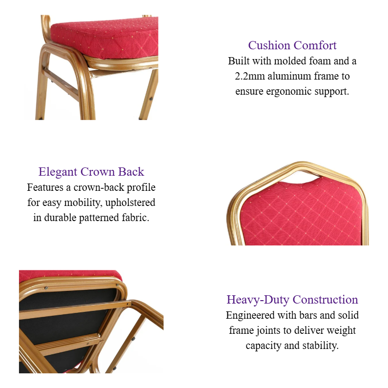 Commercial Crown-Back Stackable Banquet Chairs Aluminum Metal Chairs with Red Fabric Padding.png