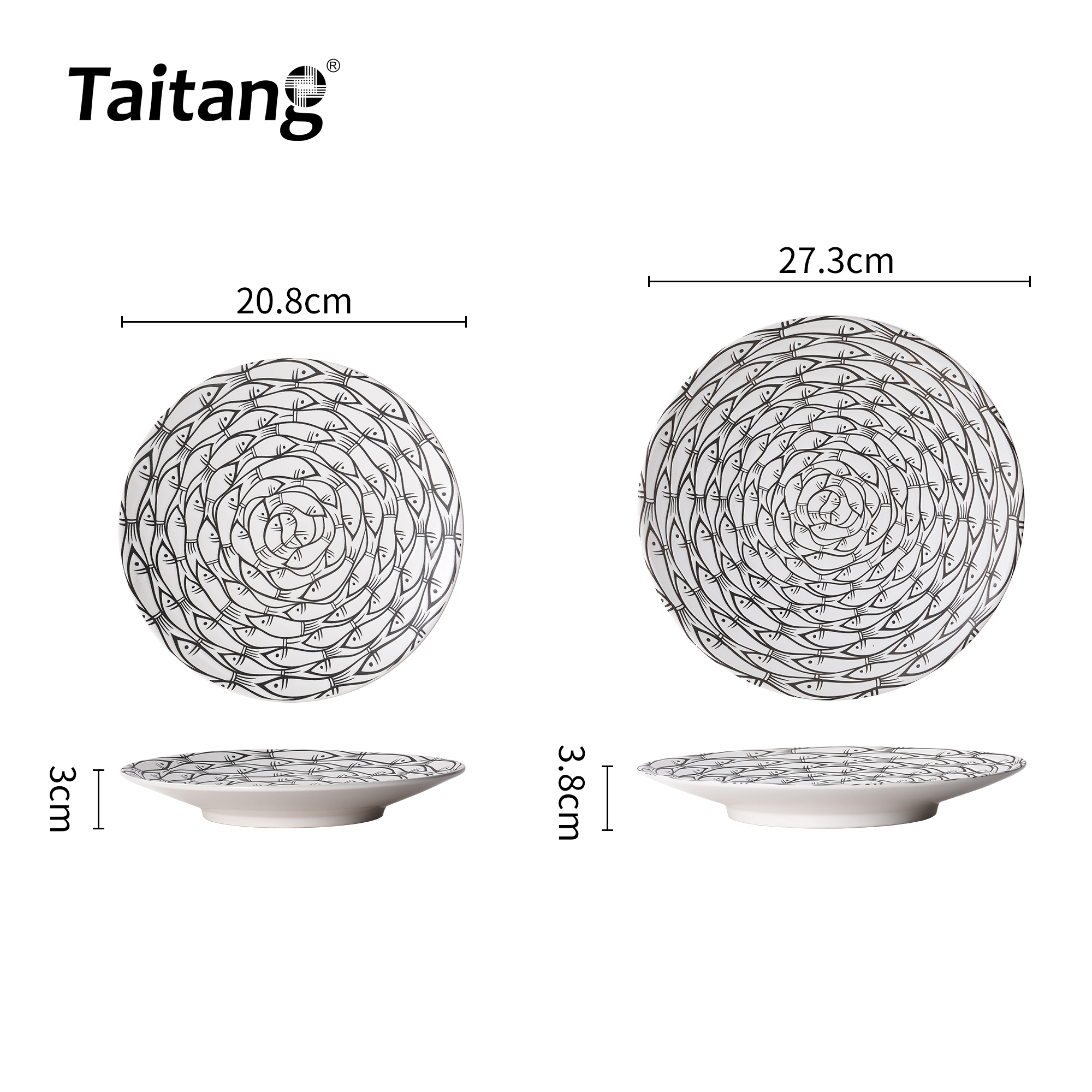 Fish Pattern Porcelain Dinnerware Collections Footed Ceramic Dinnerware Set for Luxury Restaurant Chinaware