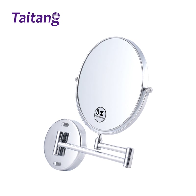 8-Inch Wall Mounted Hotel Magnifying Mirror 3X Magnification Stainless Steel Extension Arm Makeup Mirror