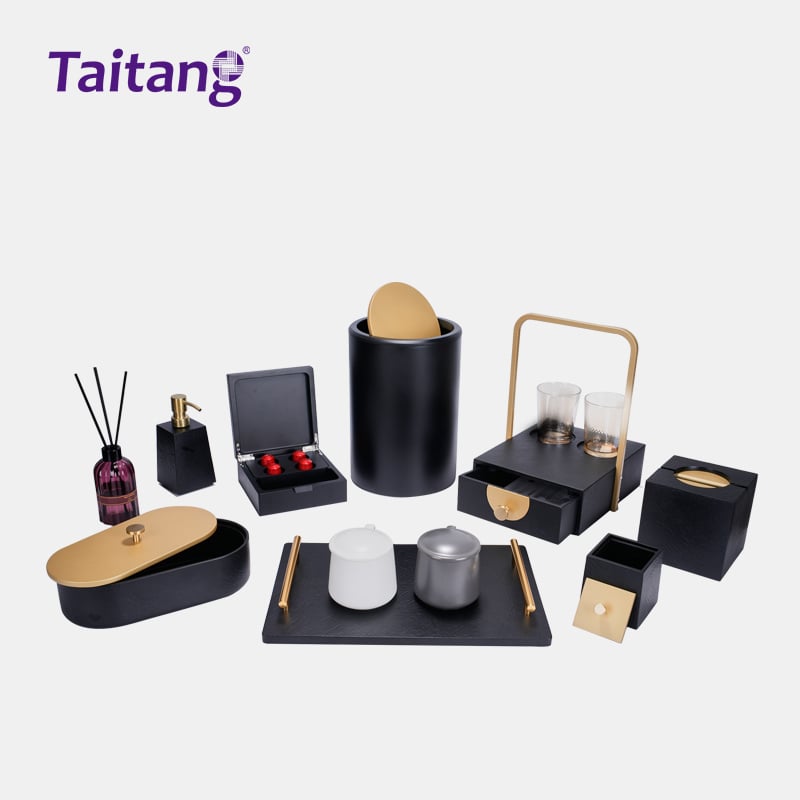 3. Taitang complete luxury matte black stone resin hotel room accessories set wholesale.jpg