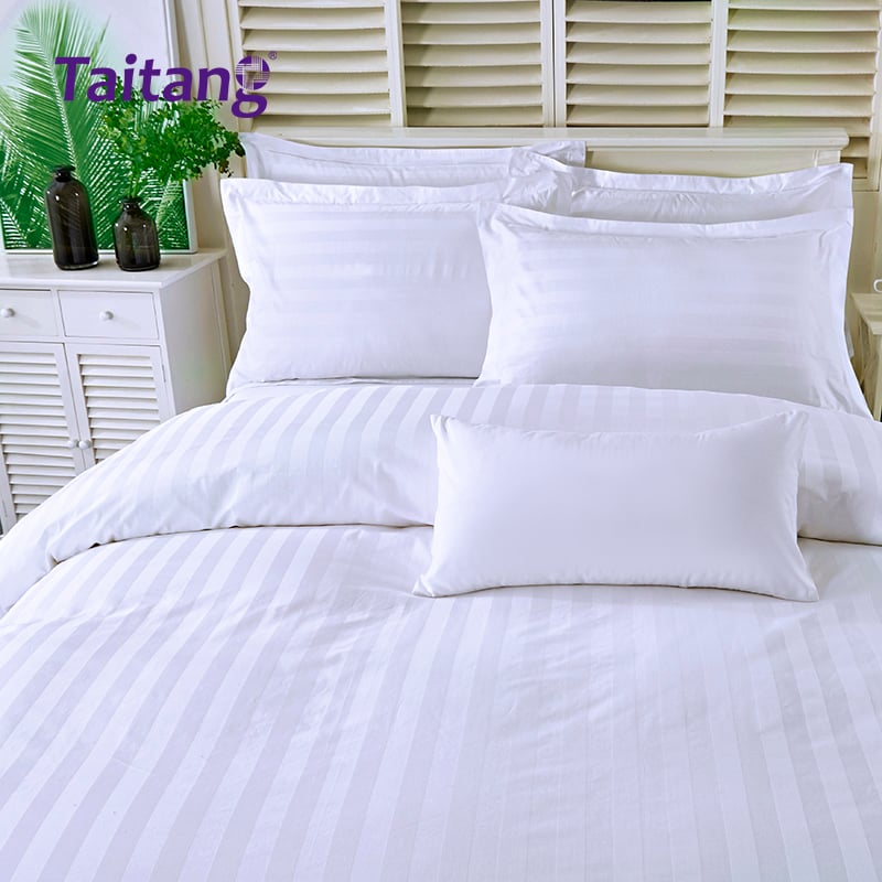 zestawy pościeli hotelowej z bawełny satynowej 300TC, pasujące do stylu hotelowego, z 3 cm wstążką satynową w technice jacquard, luksusowa pościel hotelowa dla obiektów gastronomiczno-hotelowych