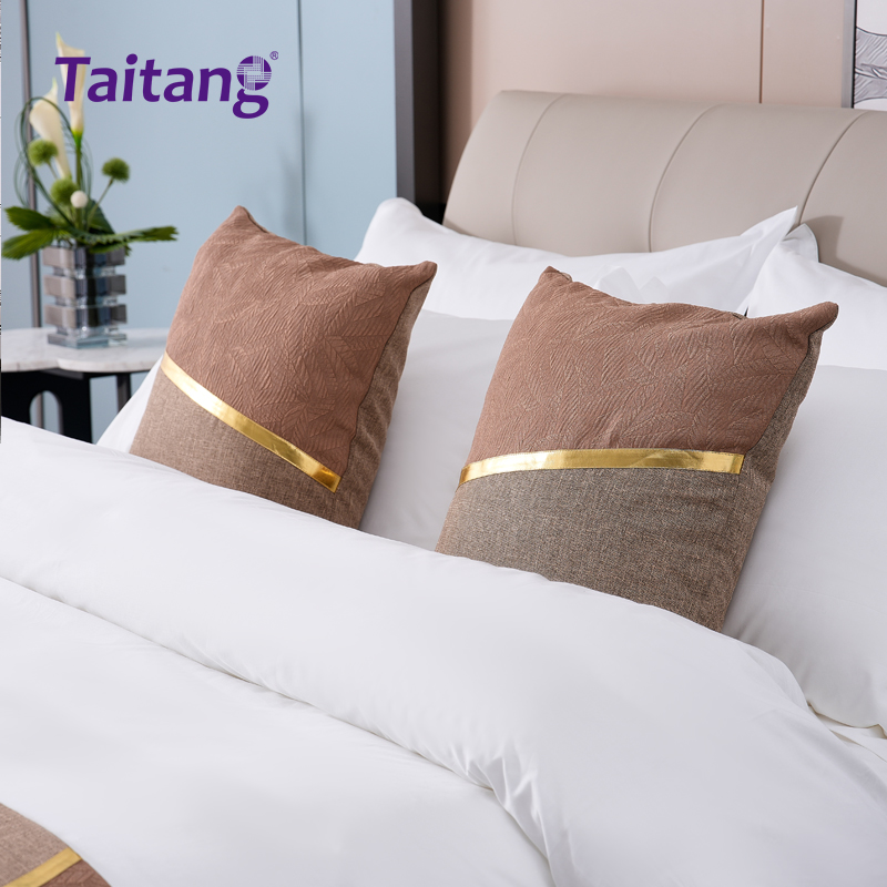 Tan Hotel Bed Runner and Decorative Throw Pillow Set Professional Hospitality Bedding Supplies
