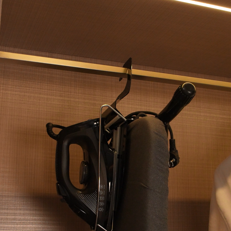 Close-up of Taitang heat-resistant wall-mounted hotel iron organizer with integrated cord wrap and board hook..png