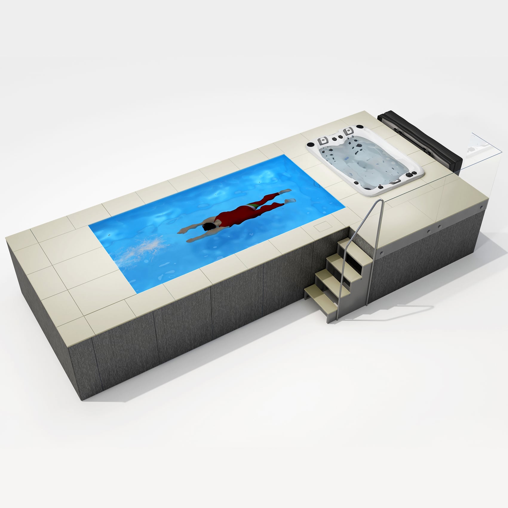 [Full Set] 6'×15' SWIMILES Rectangular Quartz-Tile Steel Pool Wood-plastic composite panels 