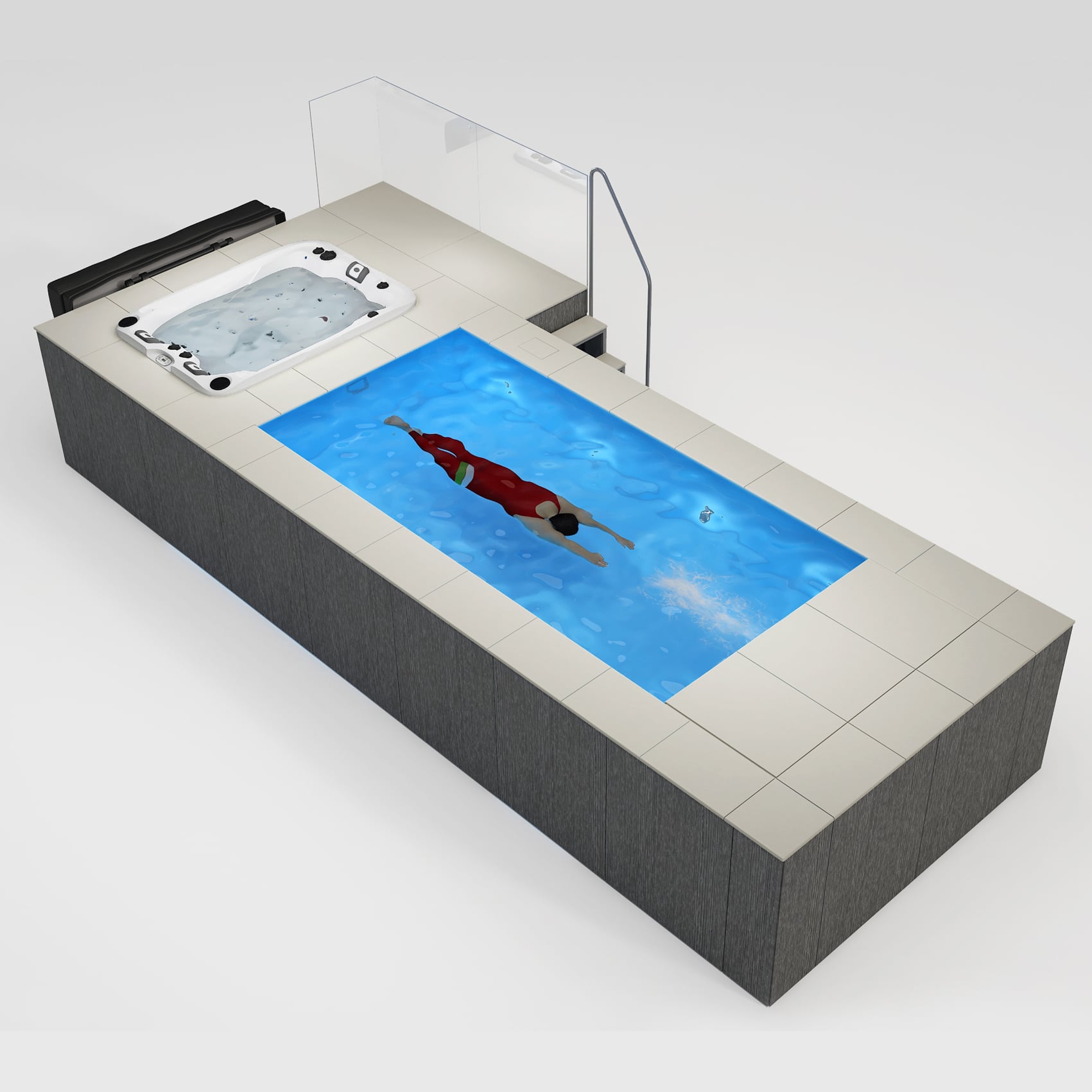 [Full Set] 6'×15' SWIMILES Rectangular Quartz-Tile Steel Pool Wood-plastic composite panels 