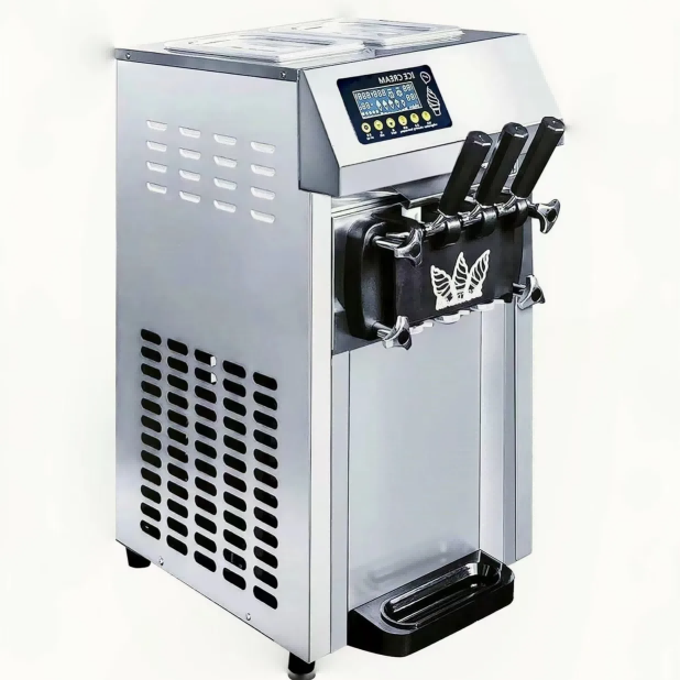 Commercial Ice Cream Machine 1200W Electric Soft Serve,18L/H Stainless Steel Desktop Ice Cream Machine, 3 Flavor
