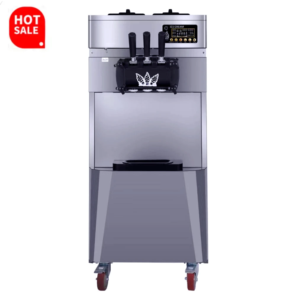 Stainless Movable Commercial Ice Cream Maker for 3 Flavor Soft Ice Cream Machine with Digital Display Screen