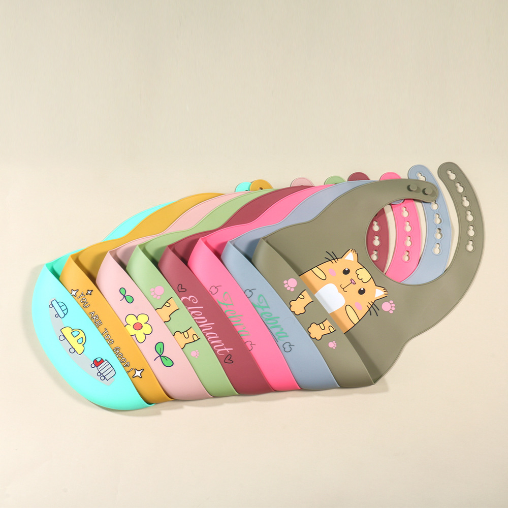 Wholesale Waterproof Silicone Baby Bibs  Cute Animal Print BPA Free Bibs for Kids