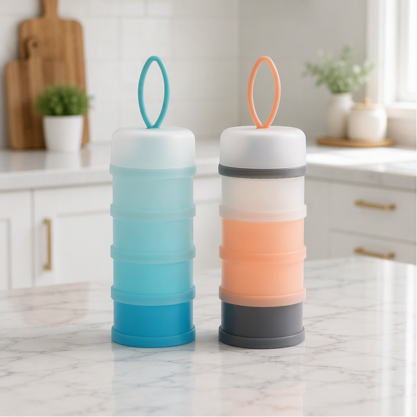 Portable Baby Milk Powder Dispenser Food Grade PP 4 Layers Stackable Formula Storage Container With Carry Lanyard BPA Free For Travel