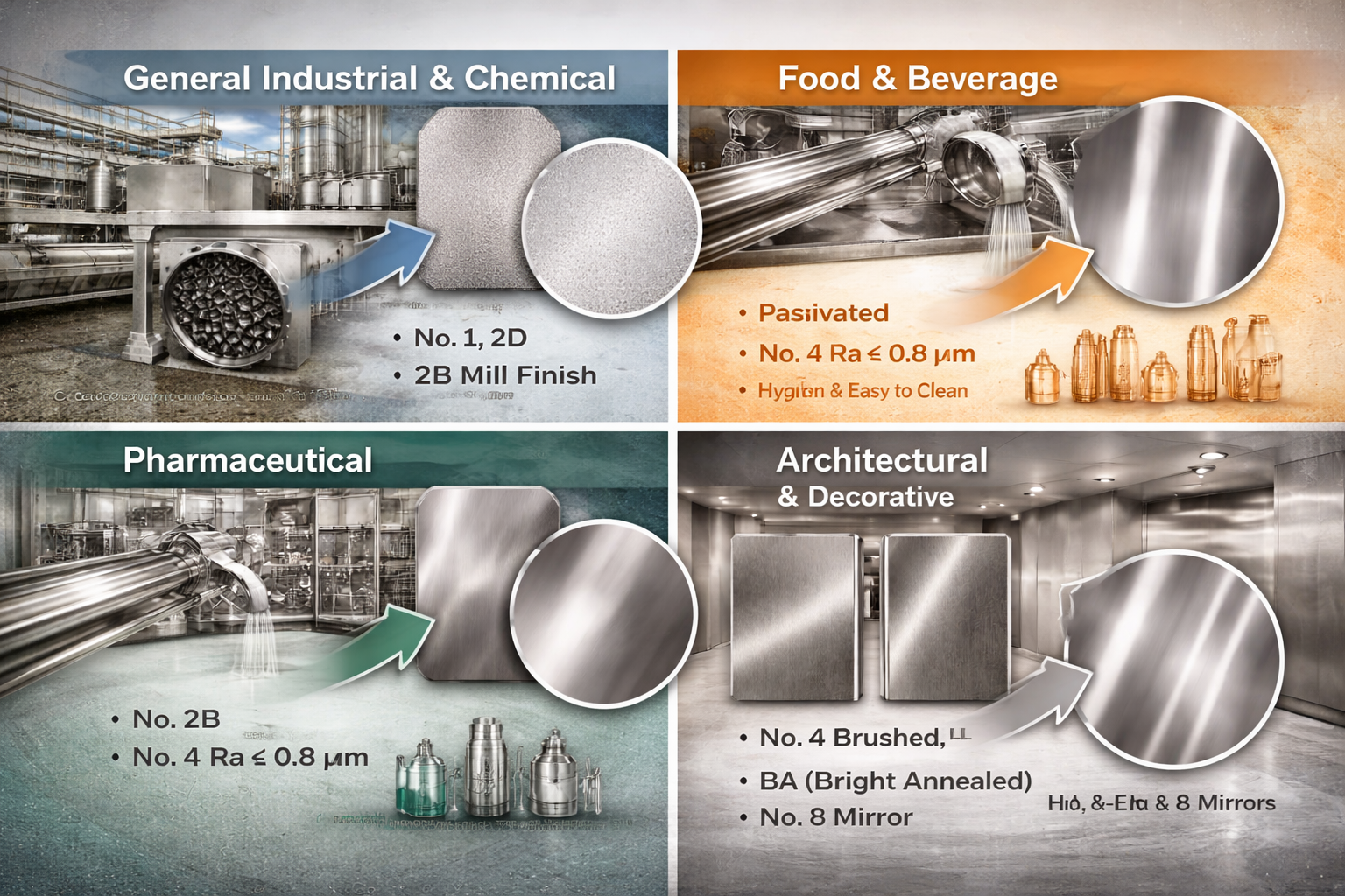 Choosing the right stainless steel surface finish for industrial applications