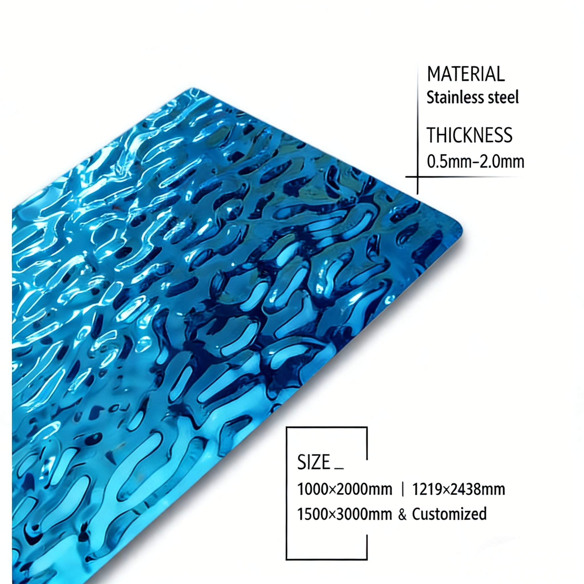 SS304 4×8 Ft Mirror Polished Flow Ripple Stainless Steel Ceiling Panel