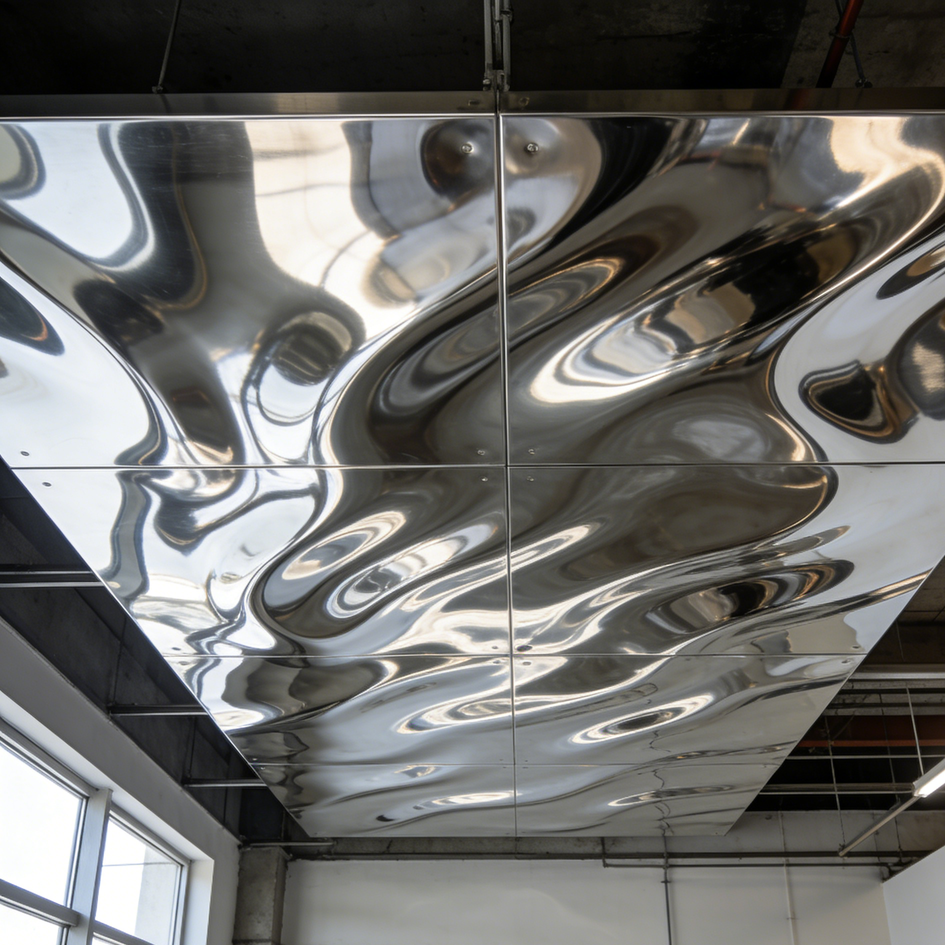 SS304 4×8 Ft Mirror Polished Flow Ripple Stainless Steel Ceiling Panel