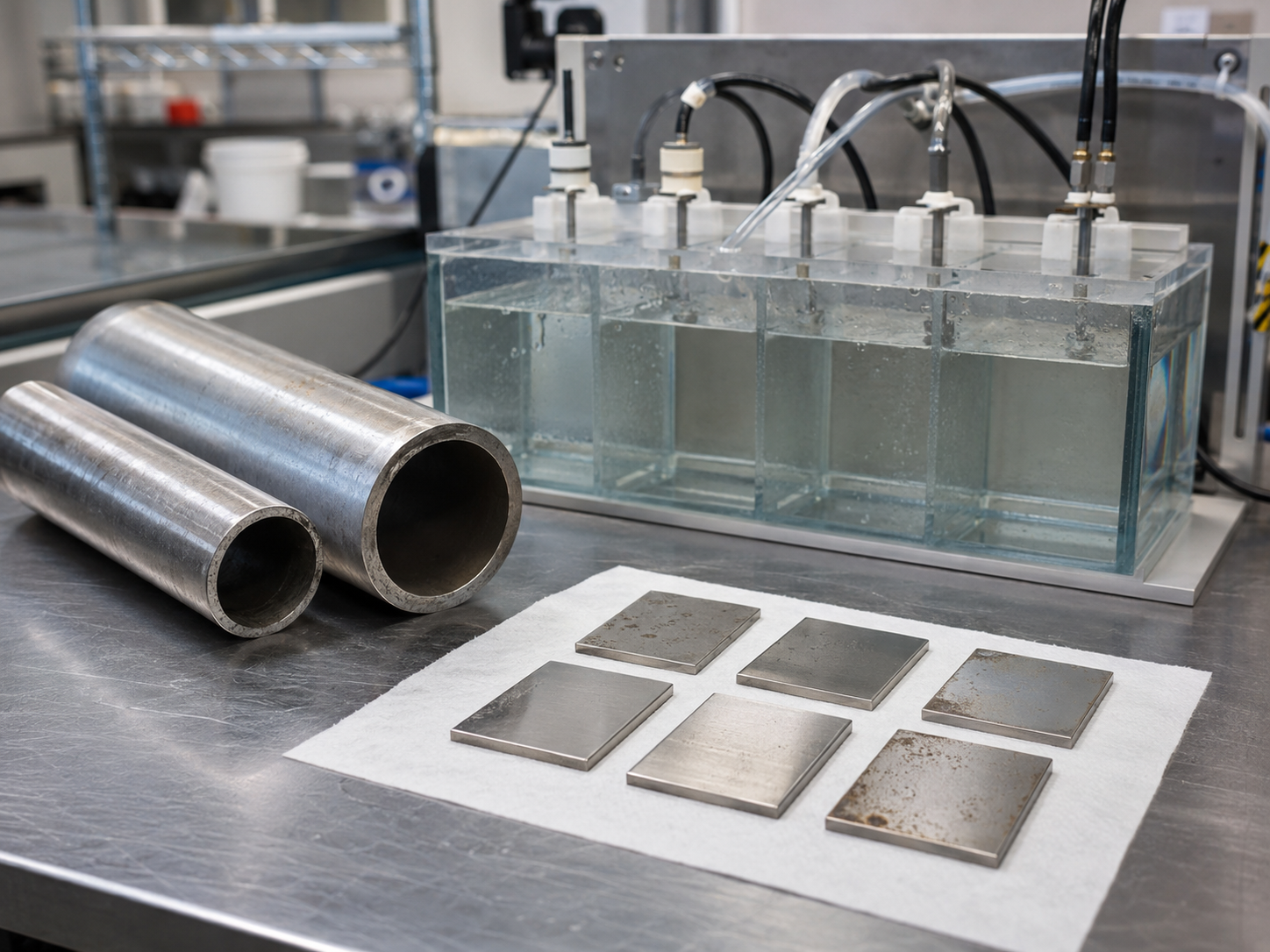 Nickel alloy material samples for water and chloride exposure review