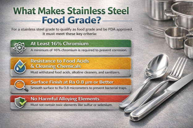 Food grade stainless steel requirements for corrosion resistance, surface finish and cleanability