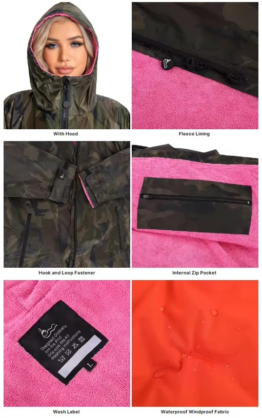Warm Waterproof Hooded Changing Robe Surf Poncho2