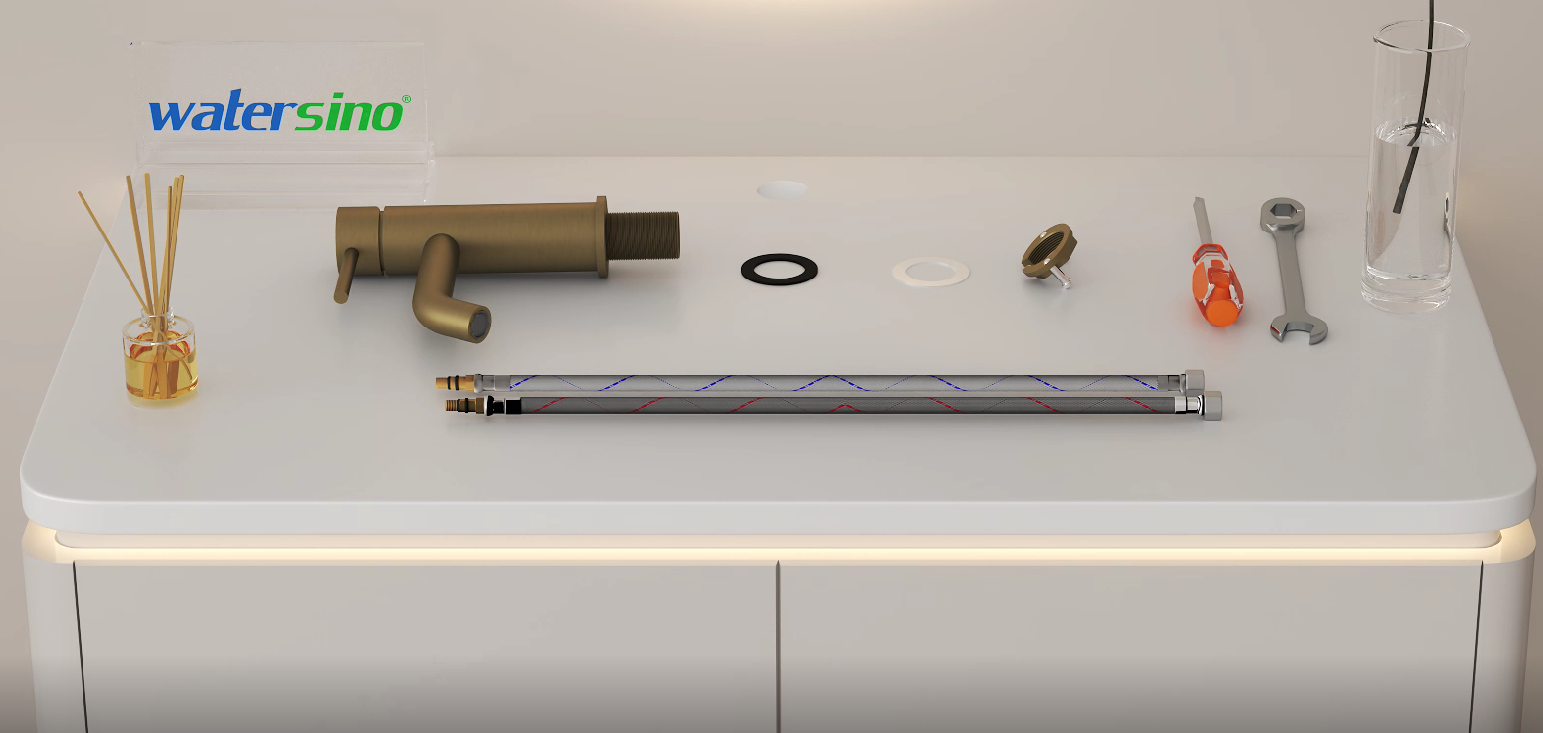 Dack-mounted basin faucet installation