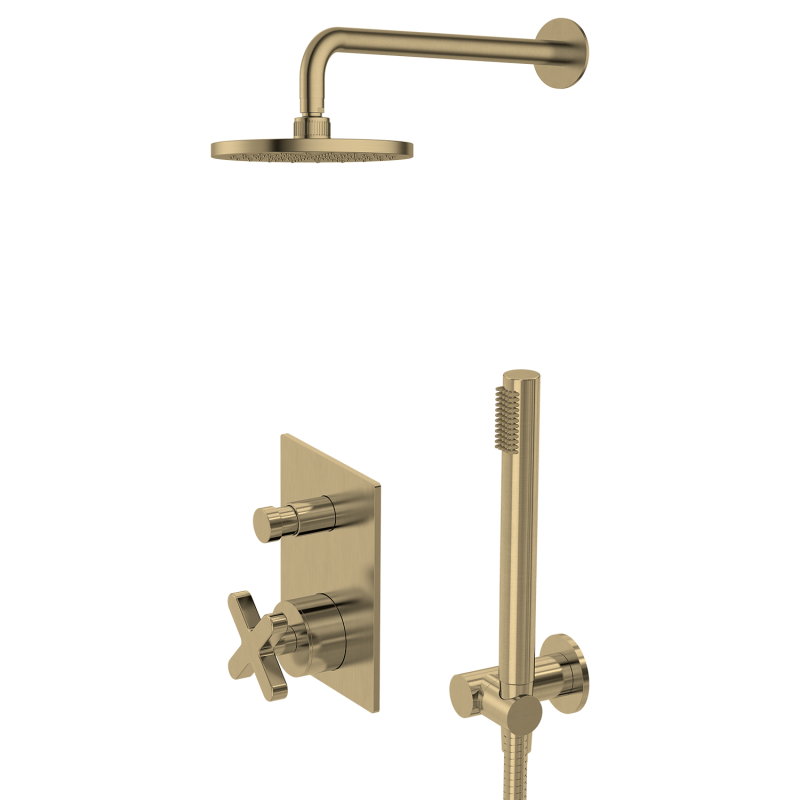 X Series High-End Brushed Golden Rain Hot Cold Shower Set