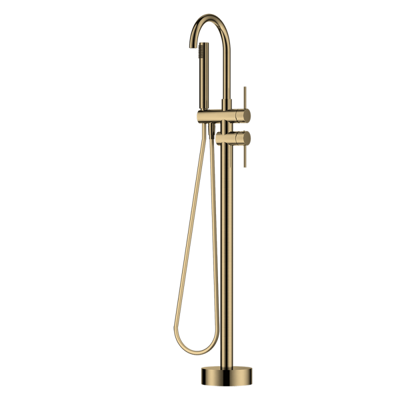 Floor Mount Brushed Gunmetal Grey Bathtub Faucet with Handheld Shower Sprayer