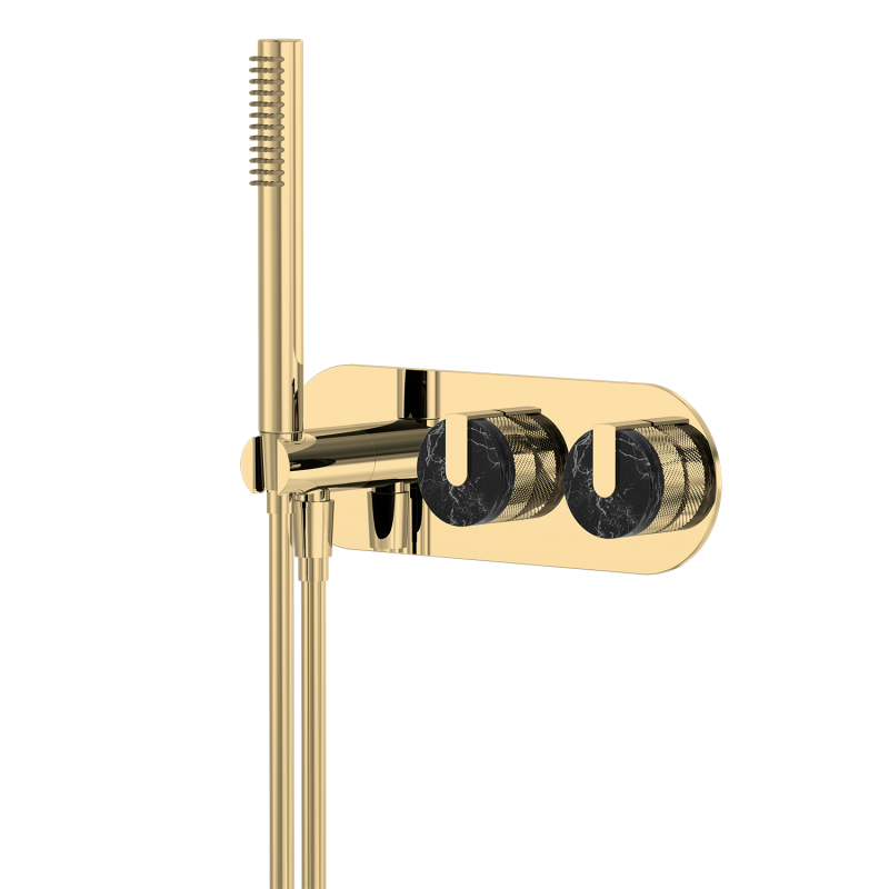 74 Series Concealed Shower Cover with Brushed Brass Handheld and Overhead Shower Dual Controls