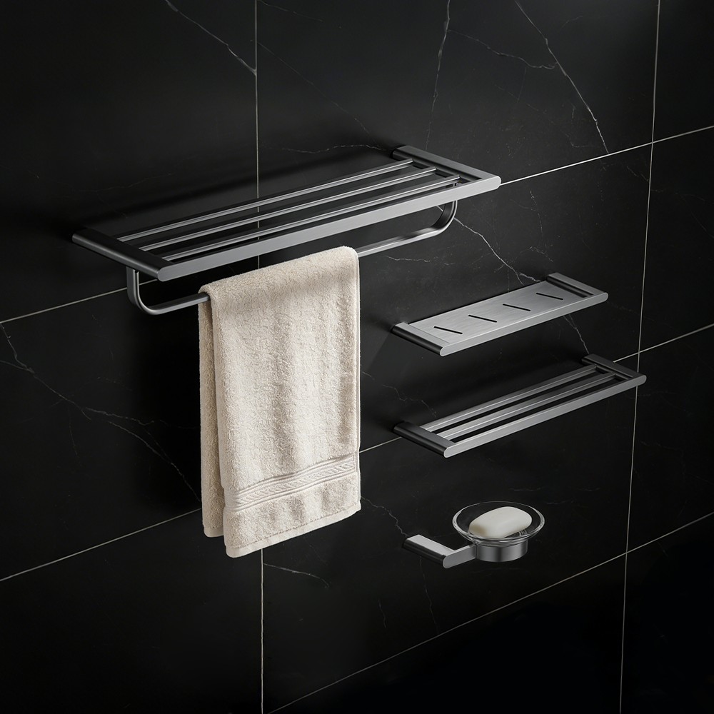 M24 Durable Rustproof Bathroom Fixtures Towel Rack Shelf Robe Hook for Hotel & Villa