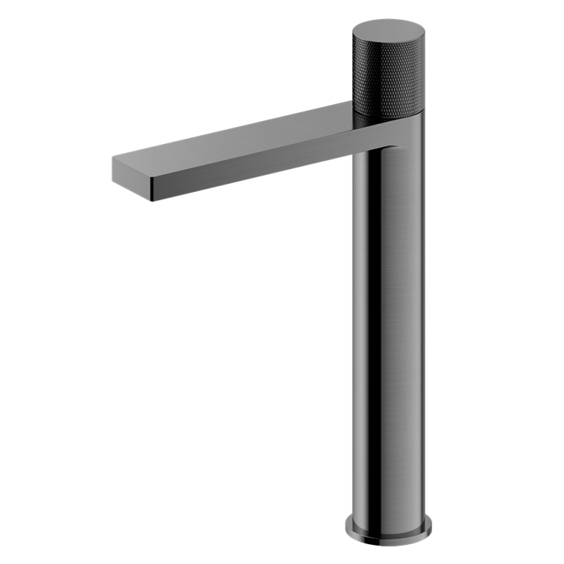 High-Rise Single Handle Antique Brass Bathroom Sink Faucet with Textured Handle