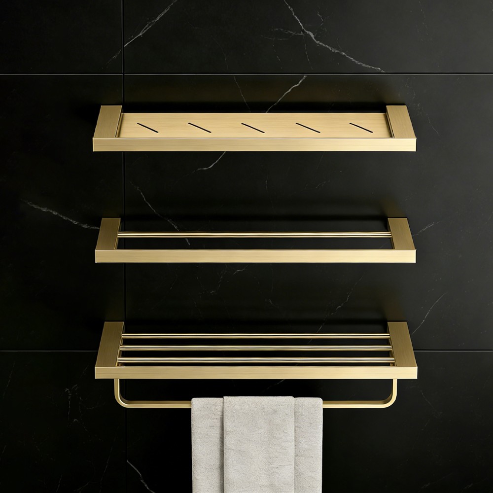 M20 Premium Brass & Glass Bathroom Hardware Set Towel Rack Shelf Robe Hook