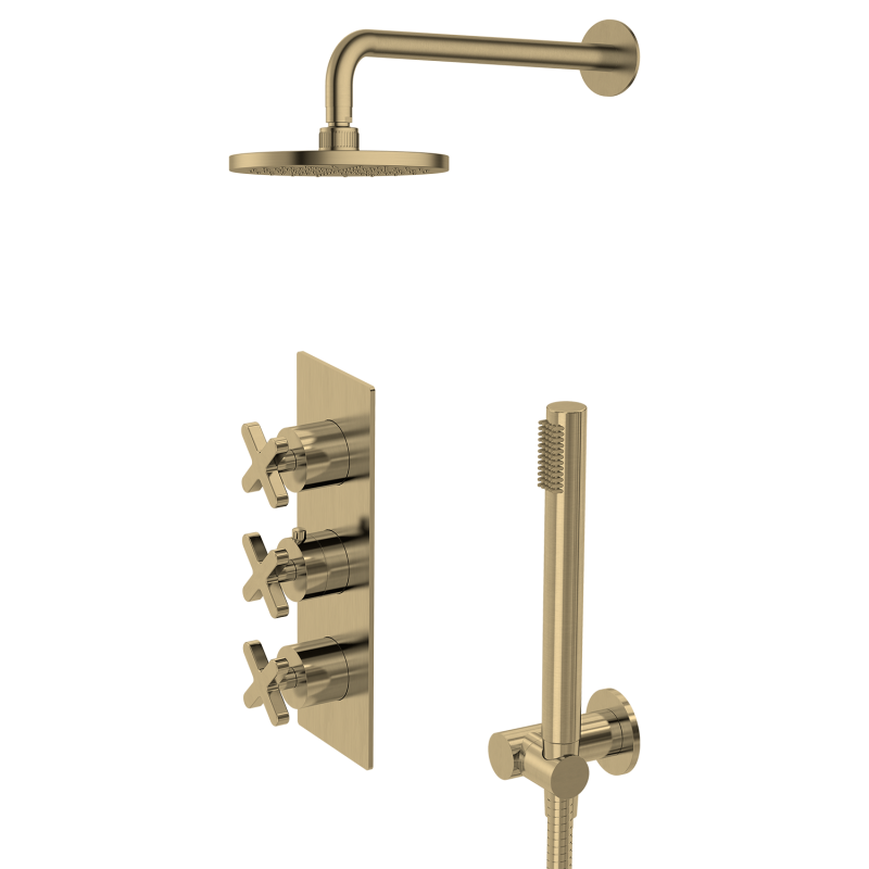 X Series High-End Brushed Golden Rain Hot Cold Shower Set