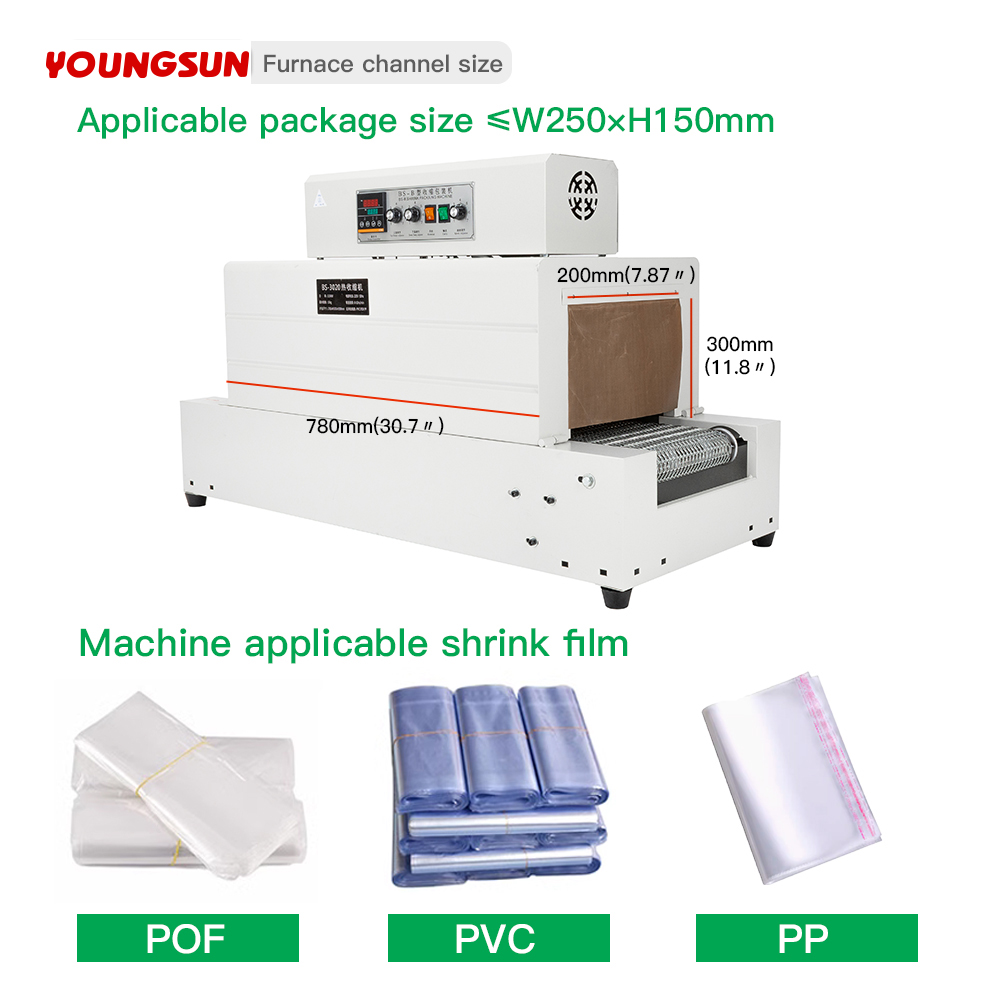BS-3020 Mesh Thermal Shrink Packaging Machine Wrap Shrinking Tunnel Machine Plastic Commercial Farm Bottle Packing Machine