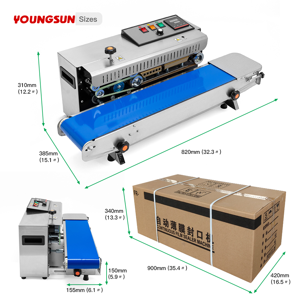 FR-900 Stainless Steel Bag Sealing Machine Heat Sealing Machine Continuous Band Heat Sealing Machines For Food Packaging