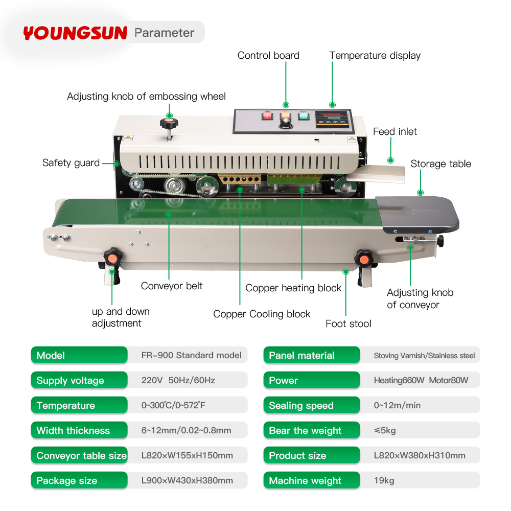 FR-900 Bag Sealing Machine Band Sealer Sealing Machine Heat Plastic Bag Food Bag Heat Sealer