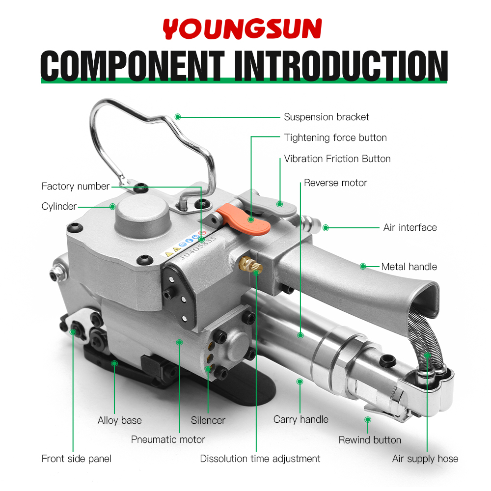A19 Pneumatic Strapping Tool Plastic Band Strapping Machine Hot Welding Tool 19mm Width PP PET Strap Pneumatic Strapping Tool Strapping Machine for Packing