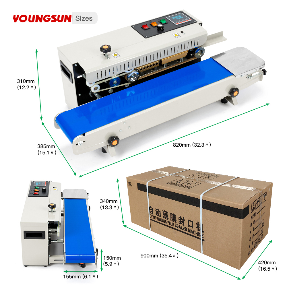 FR-900 Stainless Steel Bag Sealing Machine Heat Sealing Machine Continuous Band Heat Sealing Machines For Food Packaging