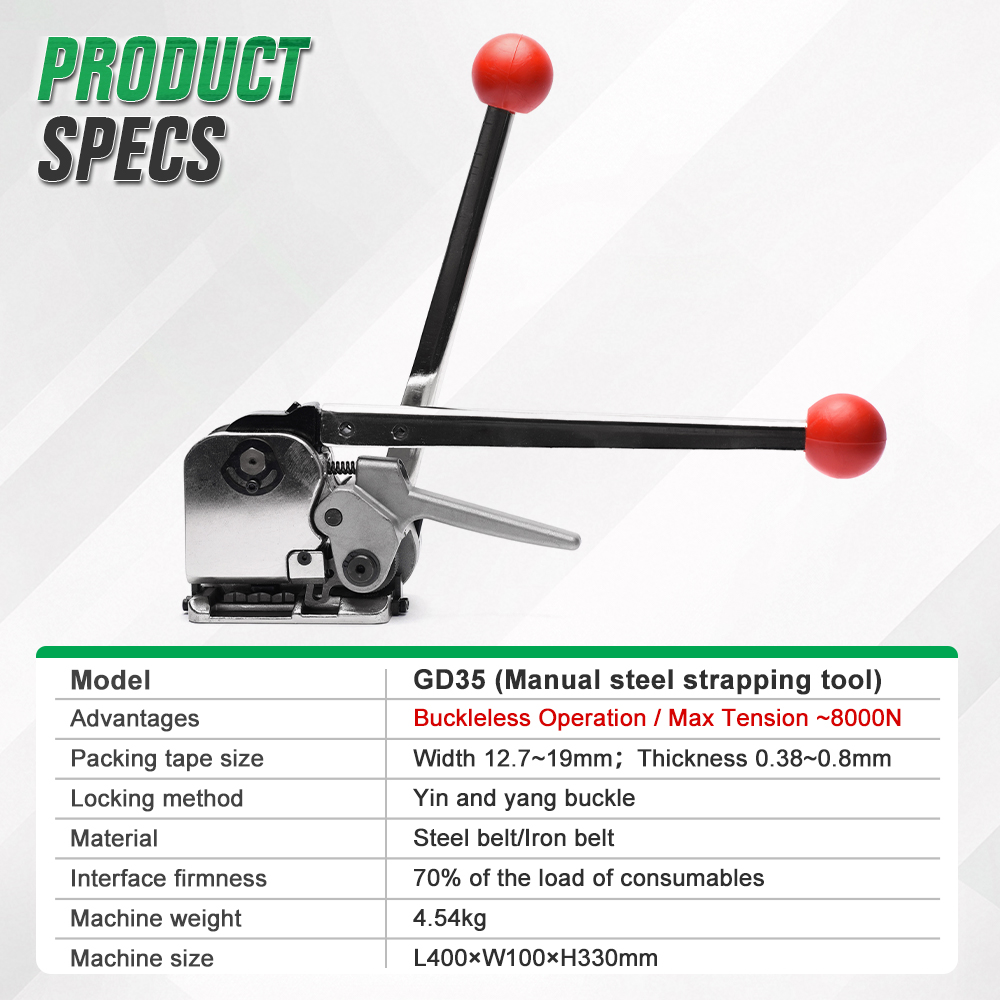 GD35 Manual Steel Strapping Tool Portable Steel Strapping Tool Steel Band Strapping Machine Tensioner Packing Machine for Factory Pallet and Box