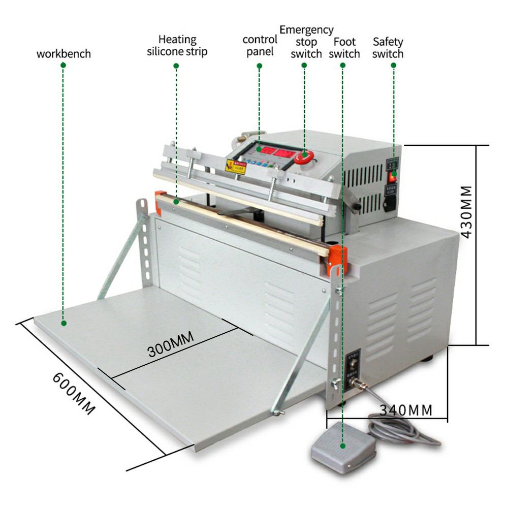 500 External Electric Multi-Function Automatic Industrial Vacuum Sealer  Air-Exhaust for Food Commodity Packaging Case