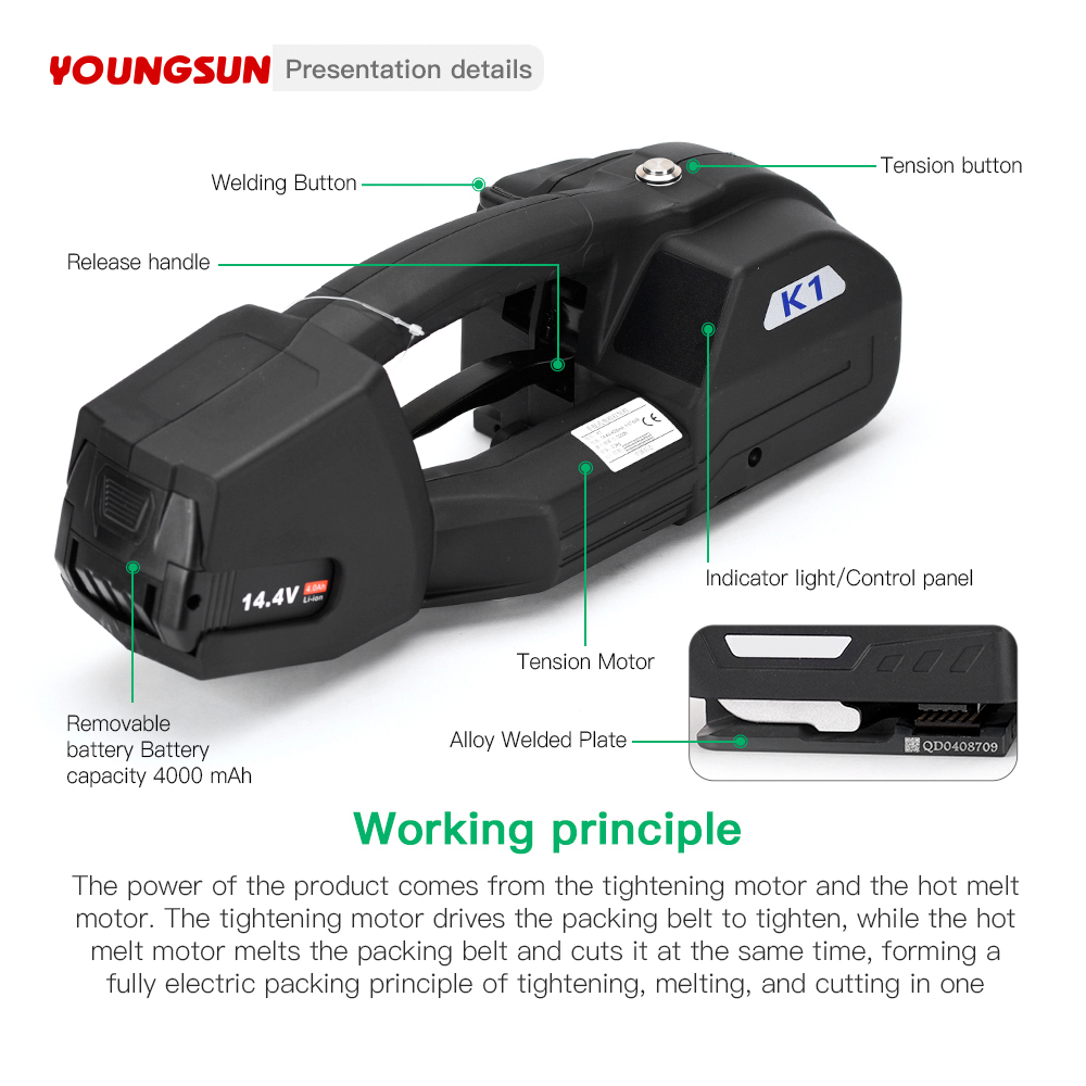 K1 Portable Hand Held Electric Strapping Machine Battery Powered PP PET Bundling Tensioner  Strapping Machine Plastic Strapping Tool