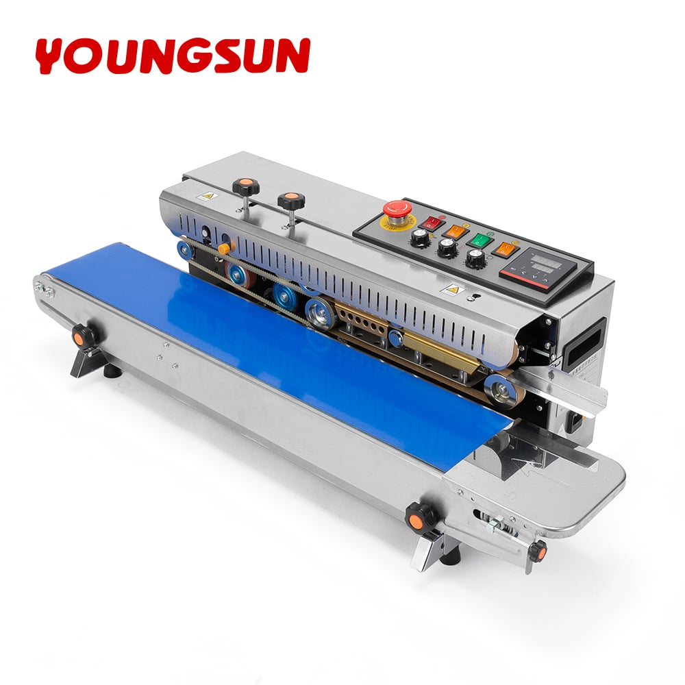 FR-1000 Solid Ink Printing Stainless Steel Continuous Bag Sealer Plastic Bag Aluminum Foil Bags Kraft Paper Bags Horizontal Band Sealer