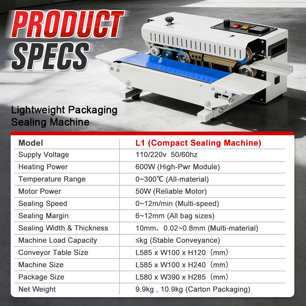 L1 Continuous Band Table Top Heat Sealing Machine Heat Sealing Machines For Food Packaging