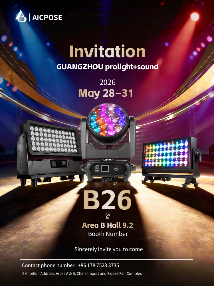 AICPOSE ställer ut på Prolight + Sound 2026 | Professionell scenbelysnings-tillverkare i hall B 9.2 B26