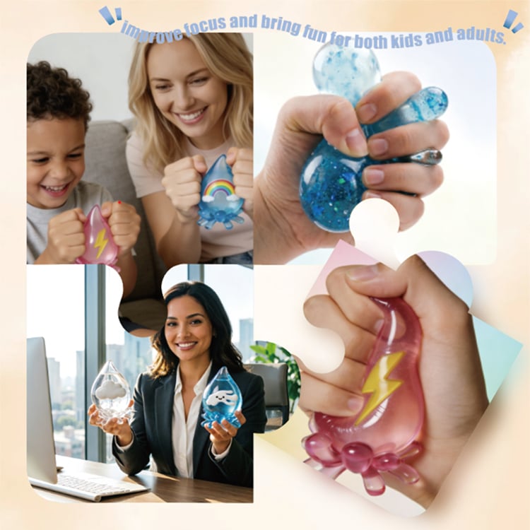 Waterdruppel-vormig zacht TPR-product, hitteproduct voor stressverlichting, schattig, groothandel, zeldzaam, sensorisch, op maat gemaakt knijpspeeltuig met doos