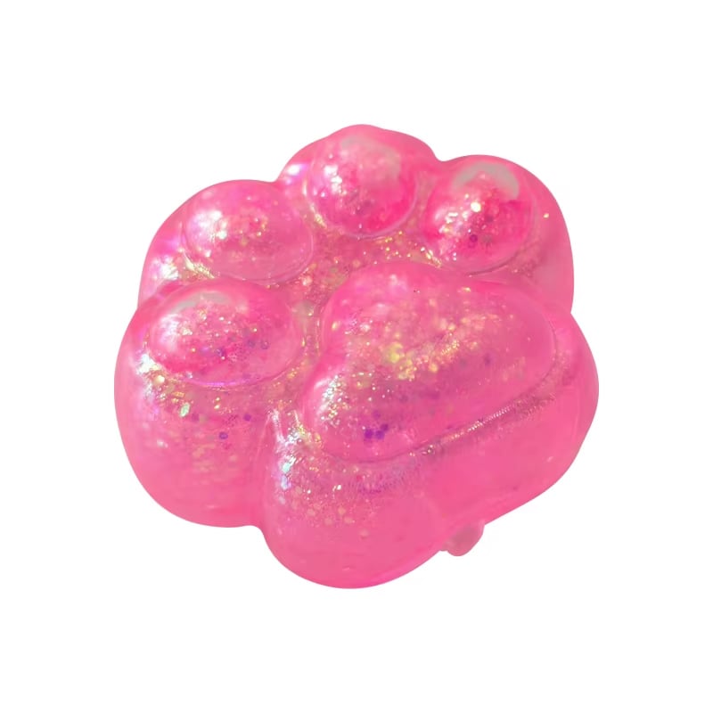 Nieuwe leuke kattevoet van siliconen, transparante knijpspeeltuin in de vorm van een kattevoet met roze glitter, originele stressverlichtings- en 'squishy'-speeltuin