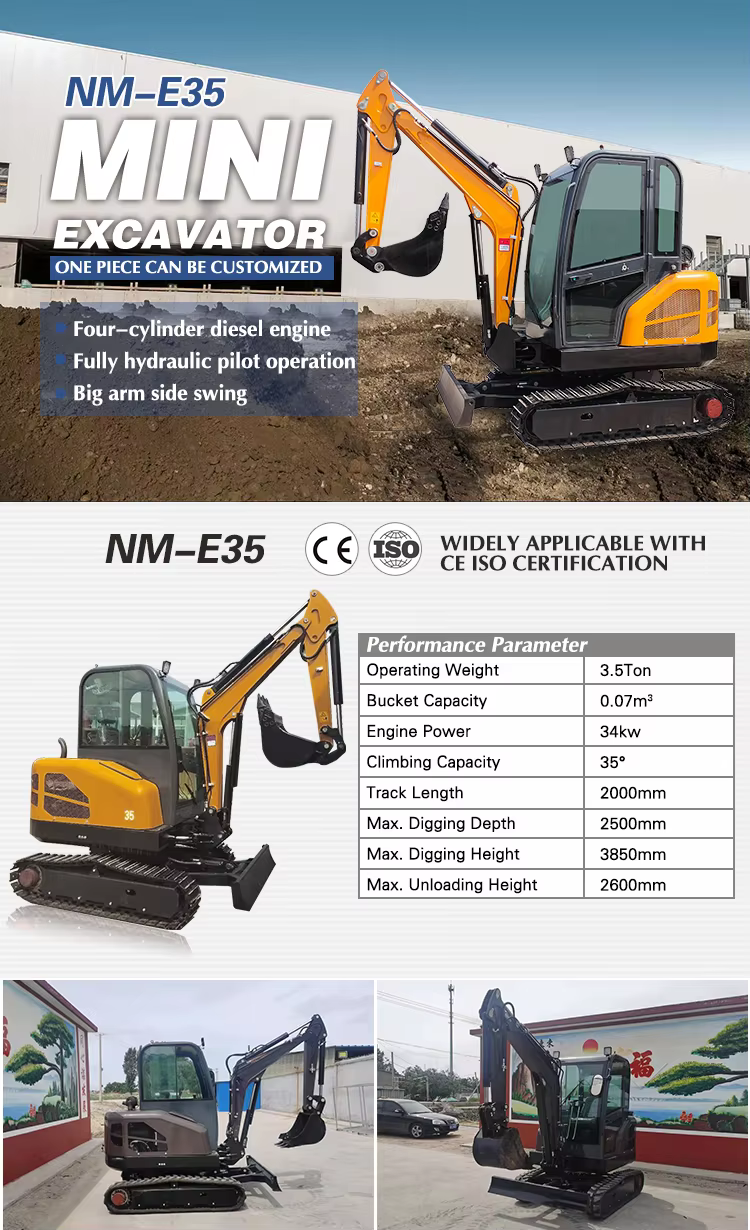 china wholesale mini excavator 35 ton compact track digger with dozer blade hydraulic bucket for farm garden trenching construction site-1