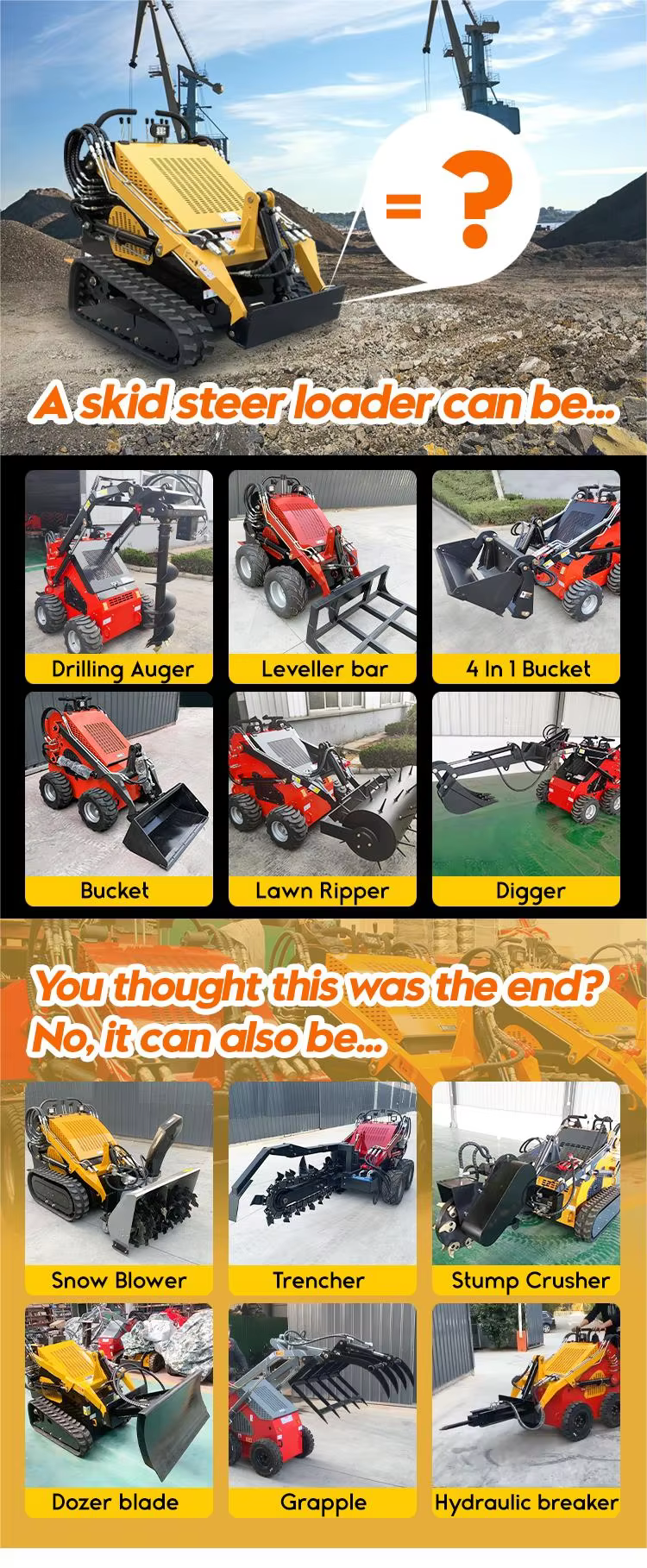 free shipping hydraulic skid steer loader manufacturer front end mini skid steer loader with attachment for sale-0