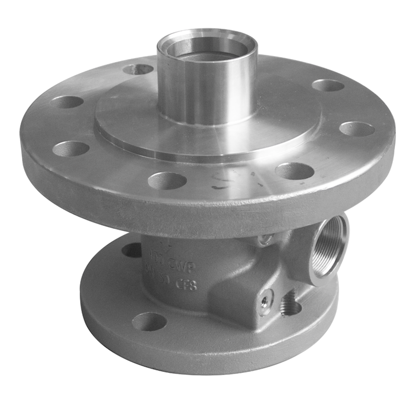 Near-net-shape investment casting with precision machined flanges and threads.png