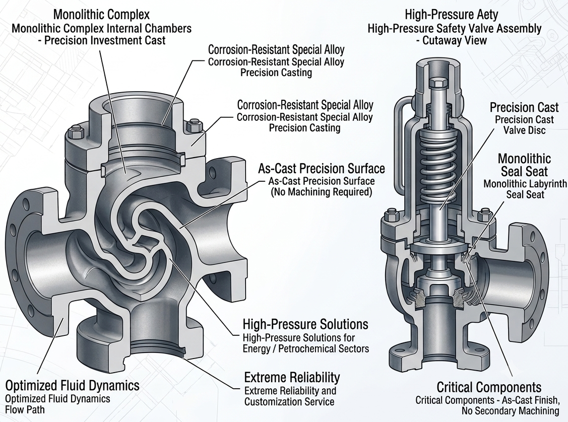 Technical diagram of industrial valve metrology analysis with annotations for casting verification and cutaway analysis.png