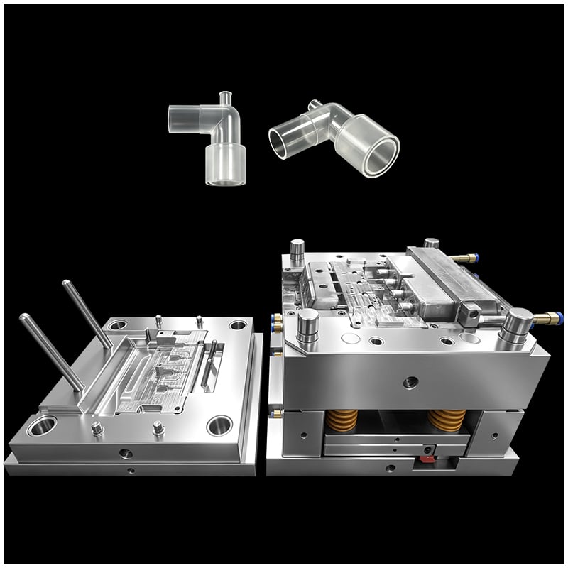 Medical-Grade catheter connection component with Integrated Valve PP Material Custom 4-Cavity Bended Connector Injection Mold